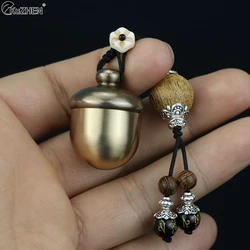 Creative Brass Acorn Medicine Bottle Pill Case Keychain Outdoor Portable Waterproof Warehouse First Aid Sealed Metal Pill Box