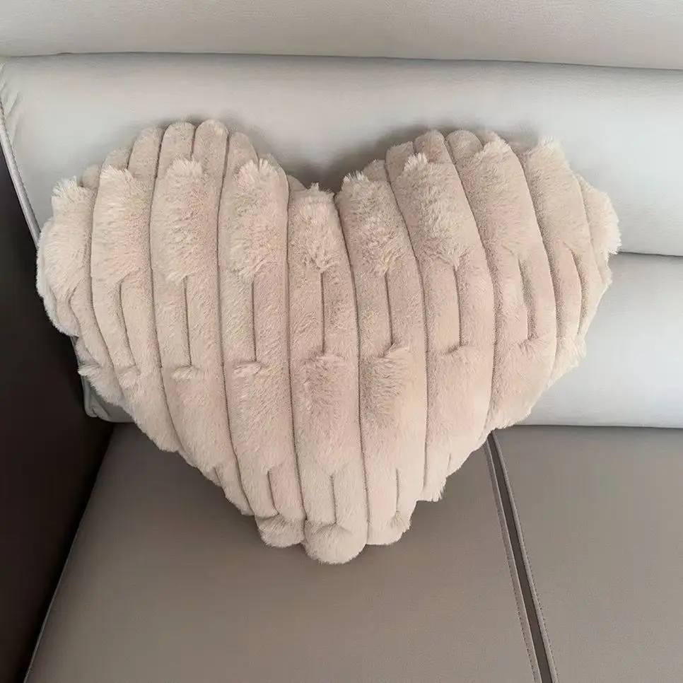 New rabbit hair velvet cream style sofa, living room pillow, striped heart-shaped headboard pillow, autumn and winter office lum