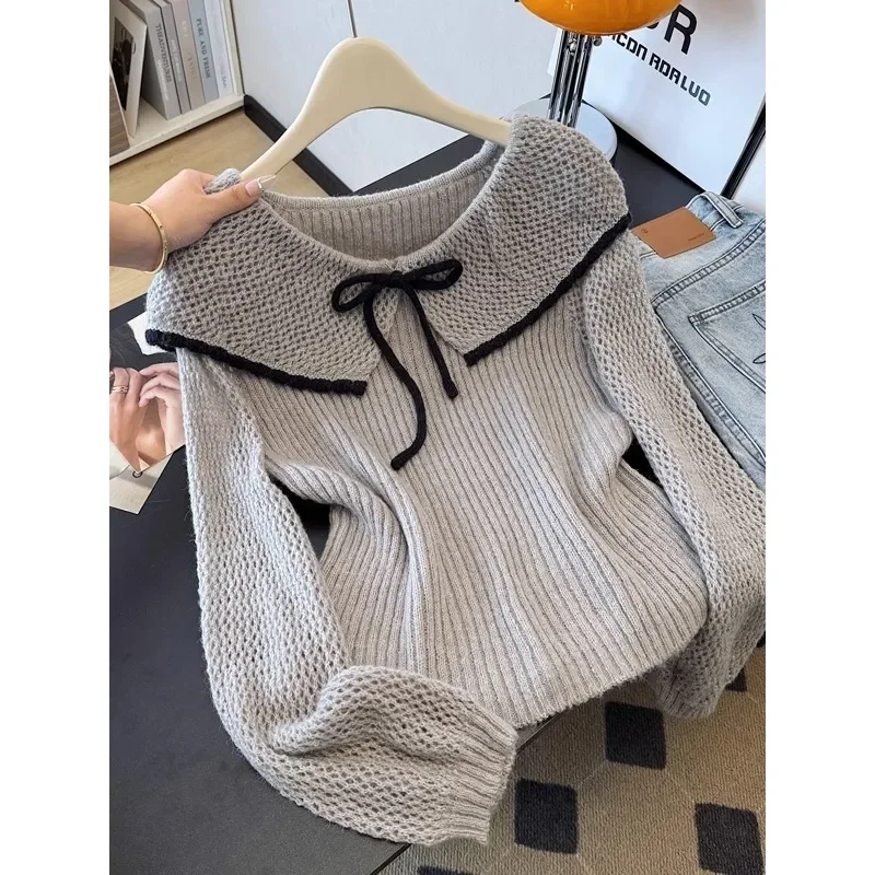 Fashionable Casual Doll Collar Shoulder Sweater for Women's Autumn New Loose Pullover Knit Top