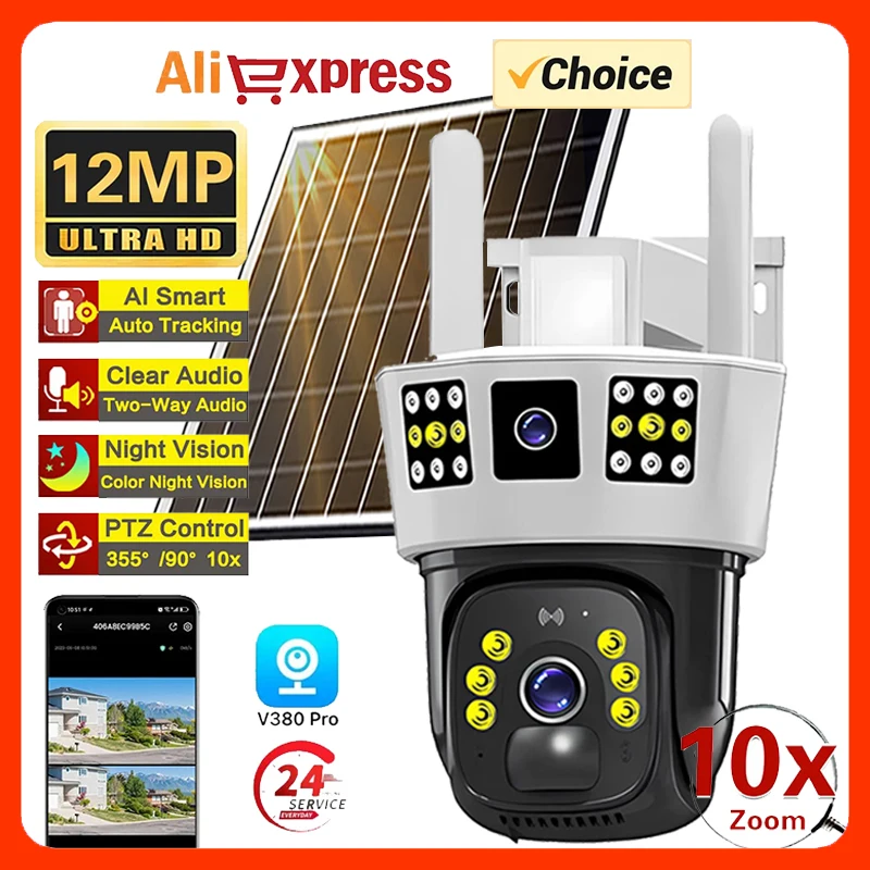 4G Solar Camera 6K 12MP HD Color Night Vision WiFi Solar CCTV Video IP CCTV Surveillance Cameras Outdoor PIR Smart Home Monitor