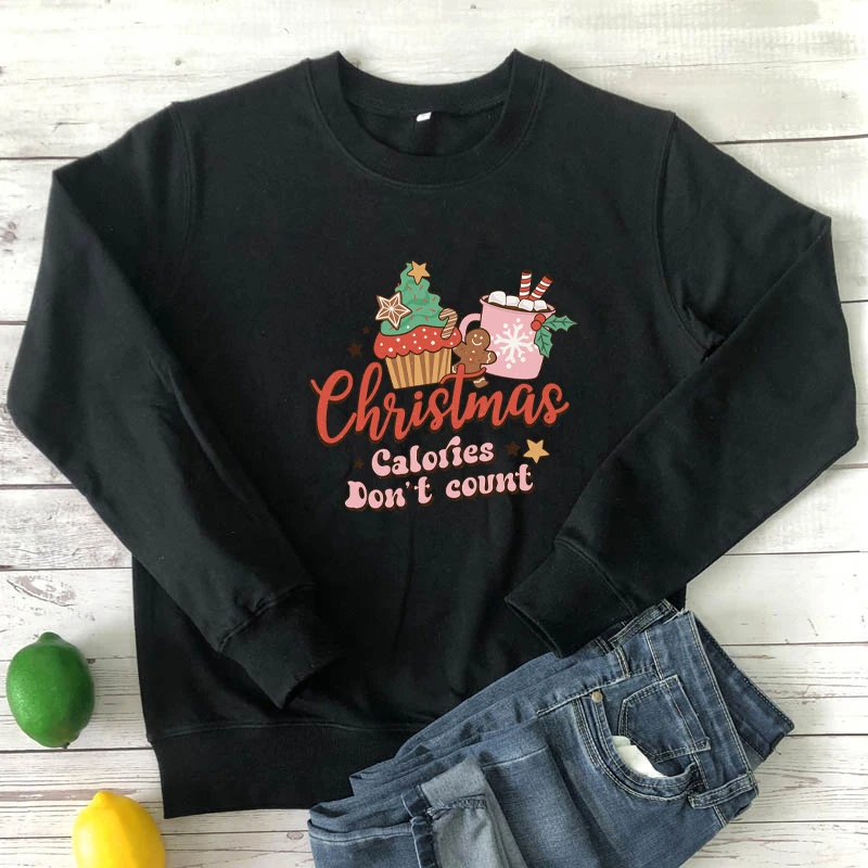 colored christmas calories don't count Sweatshirt retro women long sleeve merry xmas pullovers