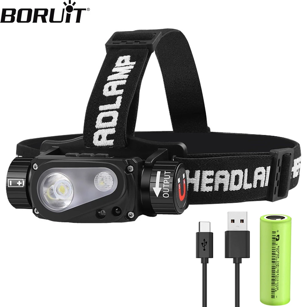 BORUiT Sensor LED Headlamp 1000LM Type C Rechargeable 18650 Headlight with Magnet Waterproof Camping Torch Powerful Head Lamp