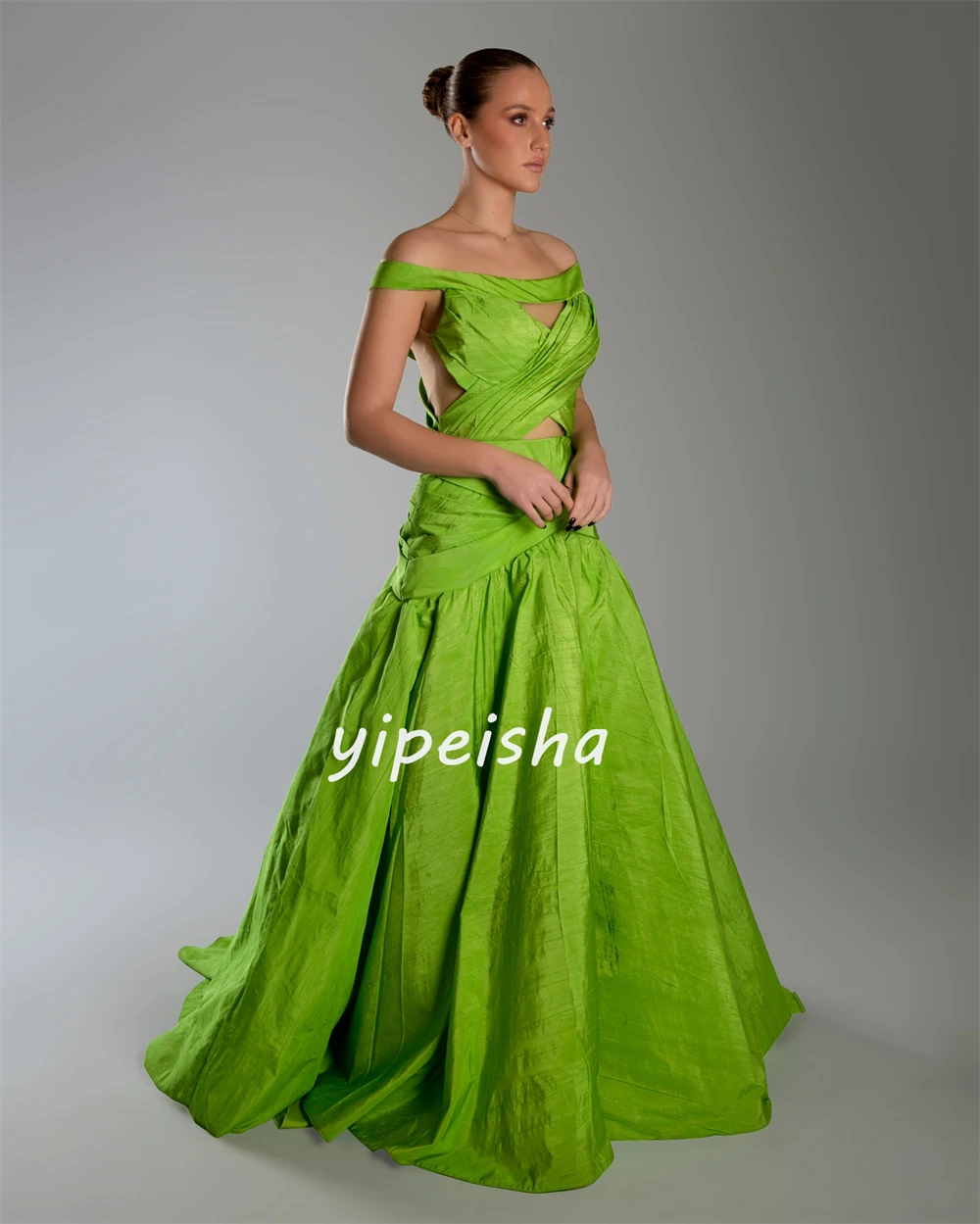 Customized Jersey Ruched Graduation A-line Off-the-shoulder Bespoke Occasion Gown Long Dresses