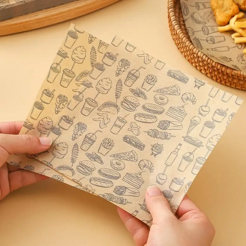 100pcs Kitchen Sandwich Bread Food Baking Tools Oil-Proof Baking Food Wrapper Wax Paper Burger French Fries Wrapping Oilpaper