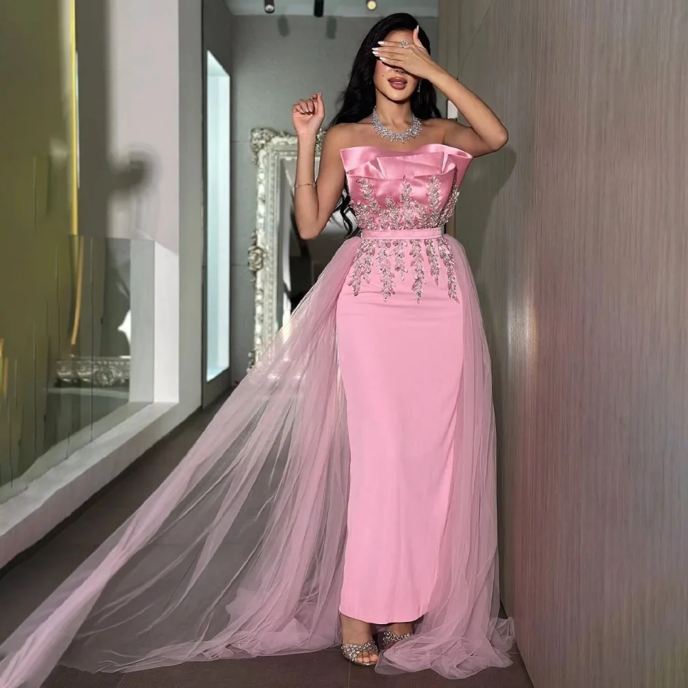 

Customized Exquisite Sleeveless Evening Dress Sexy Beading Ruffles Prom Dress Elegant Mermaid Strapless Party Gown فساتين سه