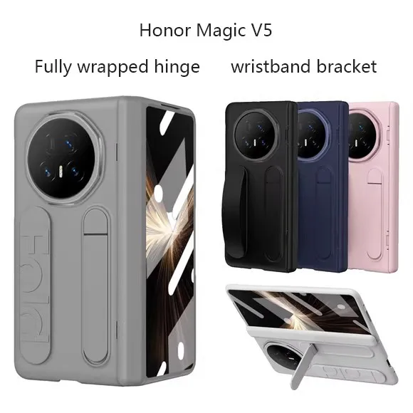 

Матовый жесткий чехол для ПК для Honor Magic V5 V3 Vs3 5G, браслет на запястье, магнитный складной шарнир, противоударный чехол с закаленной пленкой