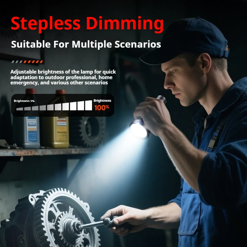 فيليبس 2025 جديد 9 حبيبات مصباح مستديرة متفاوتة الأحجام سبائك الألومنيوم مصباح يدوي ضوء محمول USB قابلة للشحن التخييم ضوء للمشي في الهواء الطلق