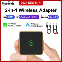 iHeylinkit Bamboo Shell Wireless CarPlay Android Auto Wireless Adapter Plug And Play Fast Connect Universal Smart Mini Box
