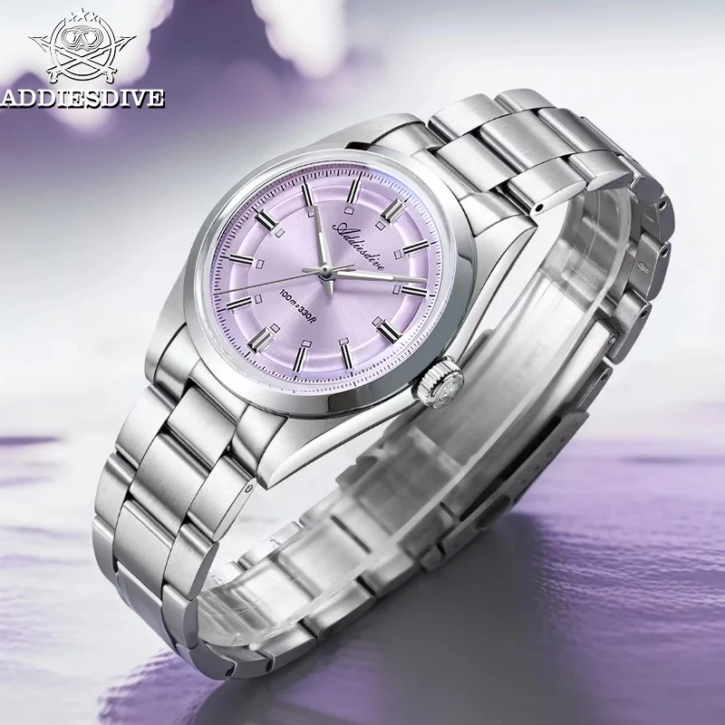 

ADDIESDIVE Men Quartz Watch 36mm Domed Glass BGW9 Luminous Diving 100m Waterproof 316L Stainless Steel VH31 Dress Wristwatch