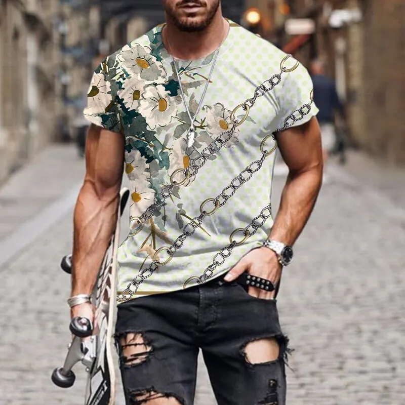 New 2024 Fashion Men\'s outdoor mature top trend pattern 3D digital printed men\'s short sleeve T-shirt