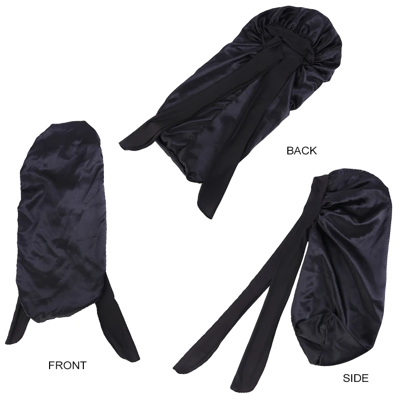 Neue Frauen lange Übergroße elastische satin Motorhaube Schlafmütze mit Band Atmungsaktive schlafmütze turban schlaf Kopfbedeckung Bandanas – Detail 2