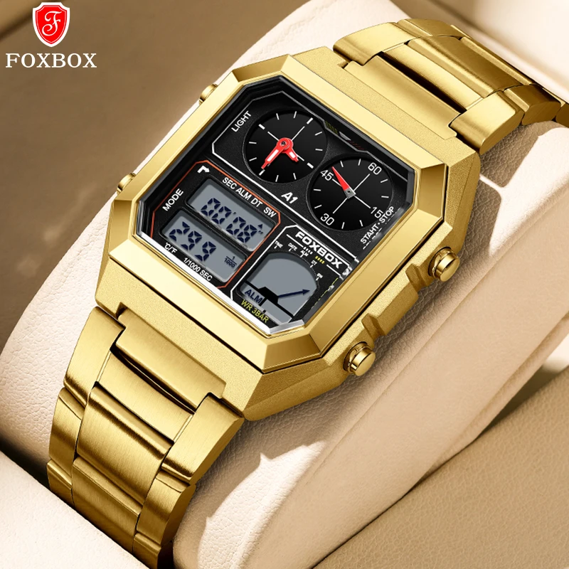 

LIGE FOXBOX квадратные модные электронные мужские часы с календарем, уличные повседневные спортивные секундомеры, водонепроницаемые наручные часы с будильником и двойным дисплеем