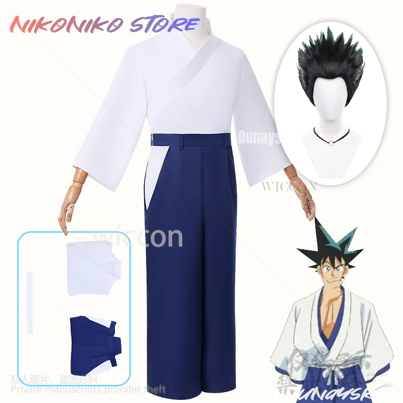 

Kurogane Косплей Kenyuu Densetsu Yaiba Kendo Аниме Костюм Японское Синее Кимоно Парики Для Хэллоуина Рождественская Вечеринка Индивидуальные