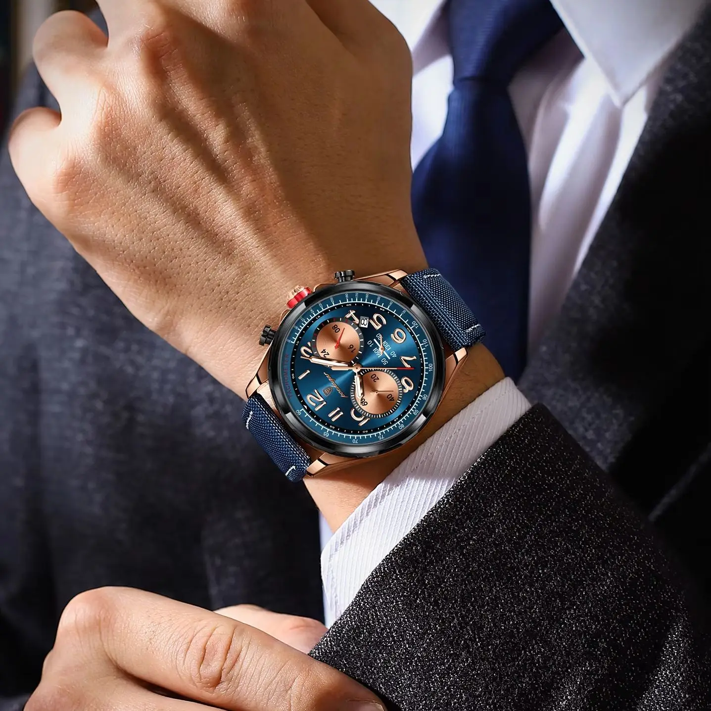 POEDAGAR Luxury Men Quartz Watch Waterproof Luminous Chronograph Date Man Watch Nylon Leather Strap Outdoor Sports Men's Watches