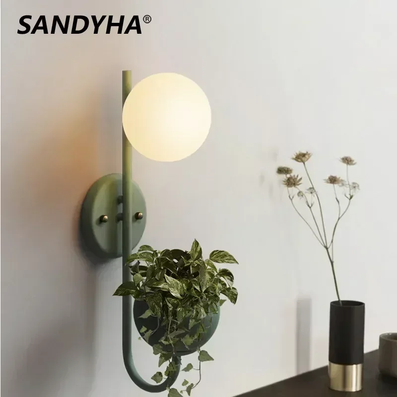 Home Decor Led Lamp Fixture Lighting Glass Ball Nordic Creative Wall Sconce for Bedroom Living Room Plant Kids Luminaire Bedside