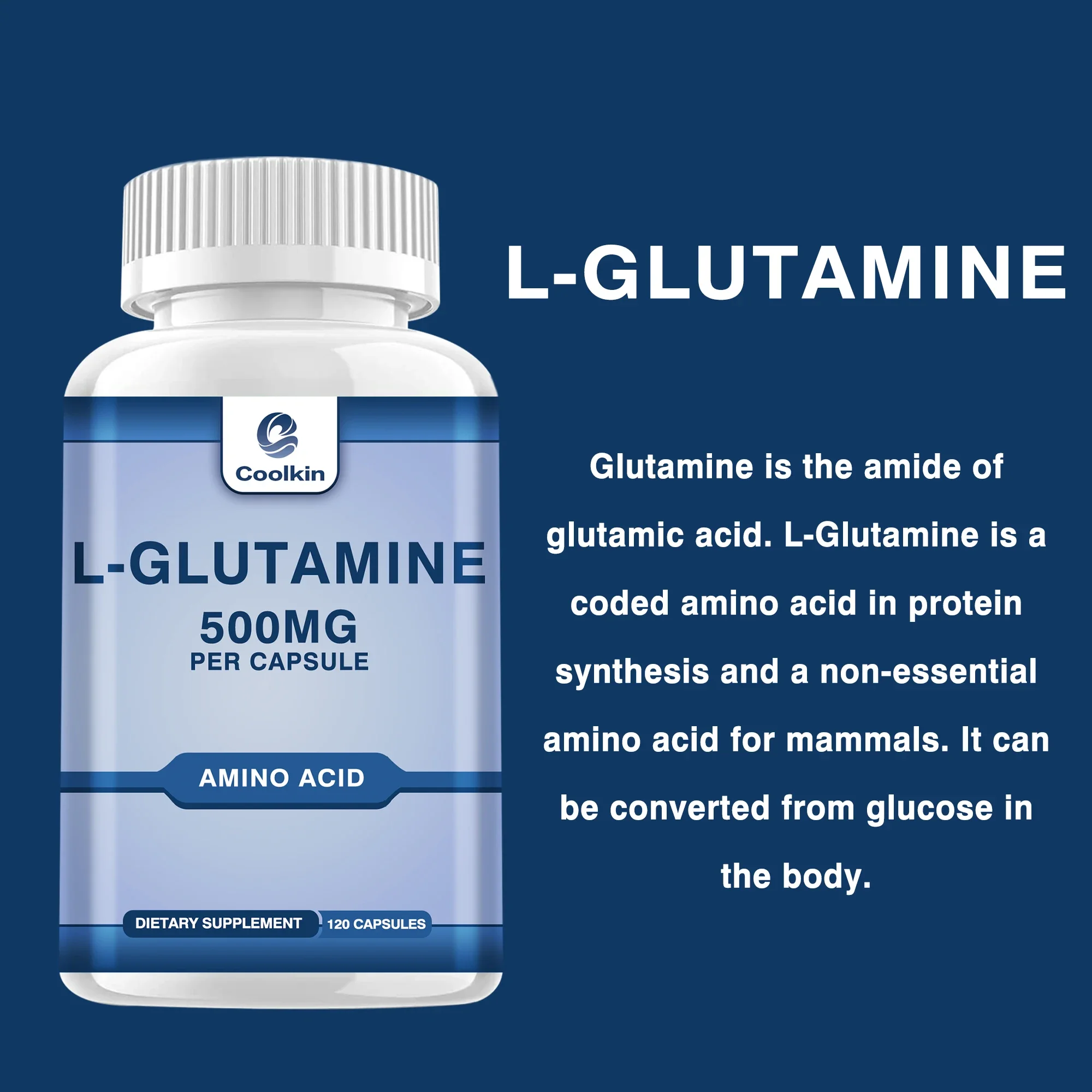 L-Glutamine 500 ملغ - يعزز نمو العضلات والانتعاش، ويحسن المناعة - 120 كبسولة