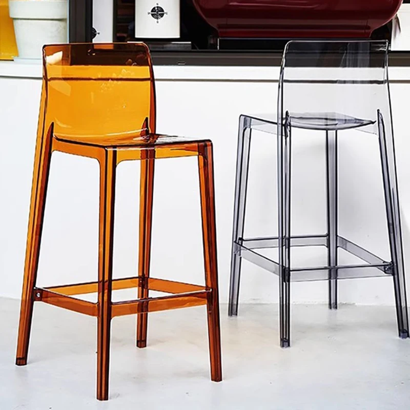 Household High Chair Nordic Transparent Minimalistic Tabouret Haut Beach Acrylic Counter Design Backrest Bar Furniture