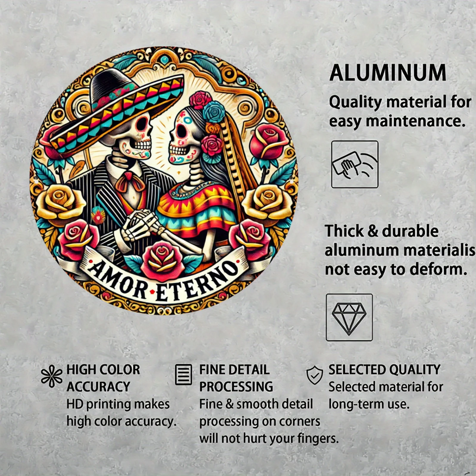 ديكور حائط من الألومنيوم Dia De Los Muertos - فن الزفاف المكسيكي ليوم الموتى مع زوجين الهيكل العظمي، الرومانسية القوطية العتيقة