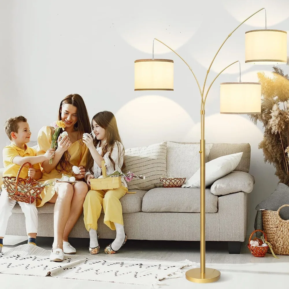 Arc Floor Lamp com tons e base pesada, lâmpadas de pé alta, lâmpada de assoalho suspensa, 3 luzes