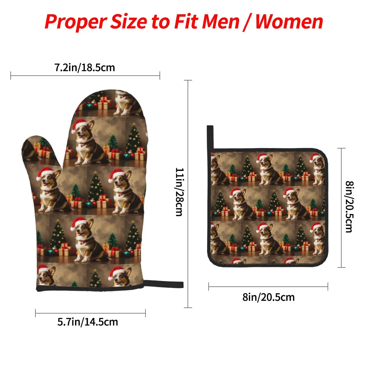 Cardigan Welsh Corgi Dog Christmas Oven Mitts and Pot Holder Sets of 4 for Baking Cooking Grilling Resistant Non-Slip Gloves