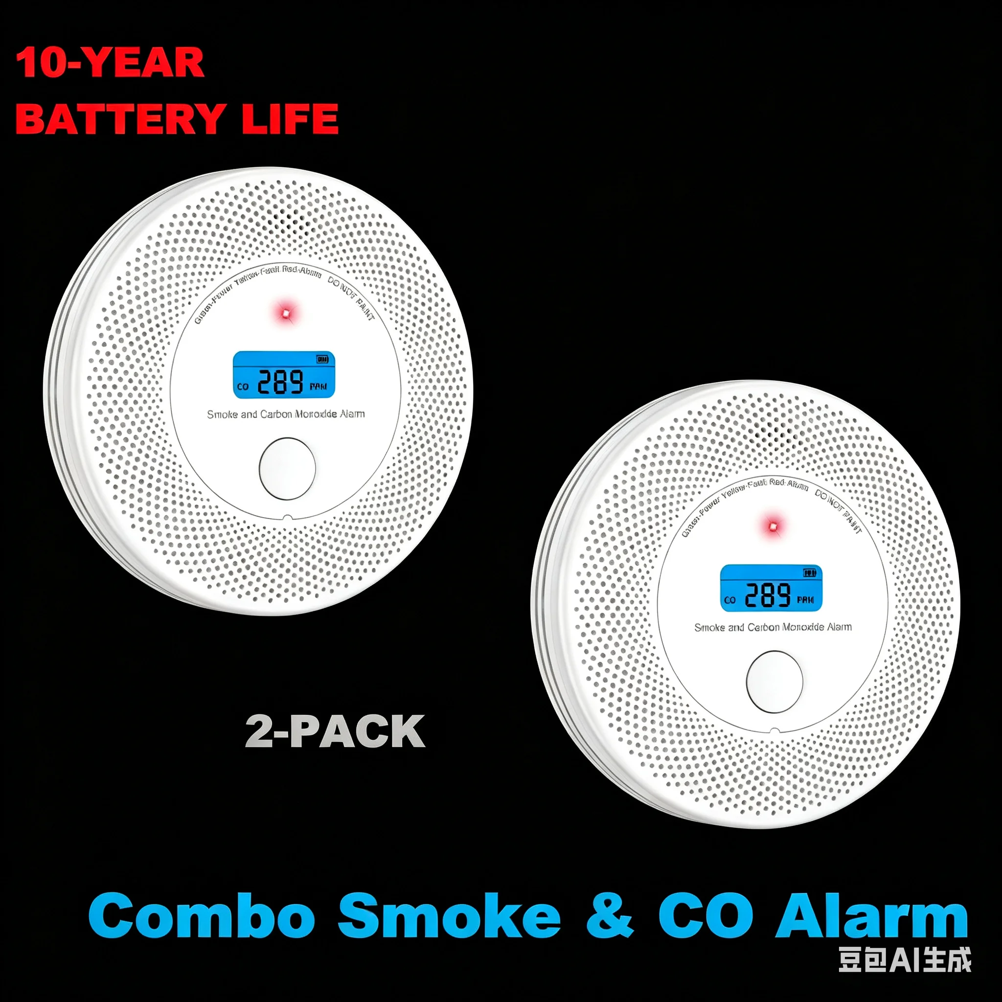 10-Year Sealed Battery 2500mAh, 10 Year Combo Detector, Smoke and Carbon Monoxide Alarm CO Gas