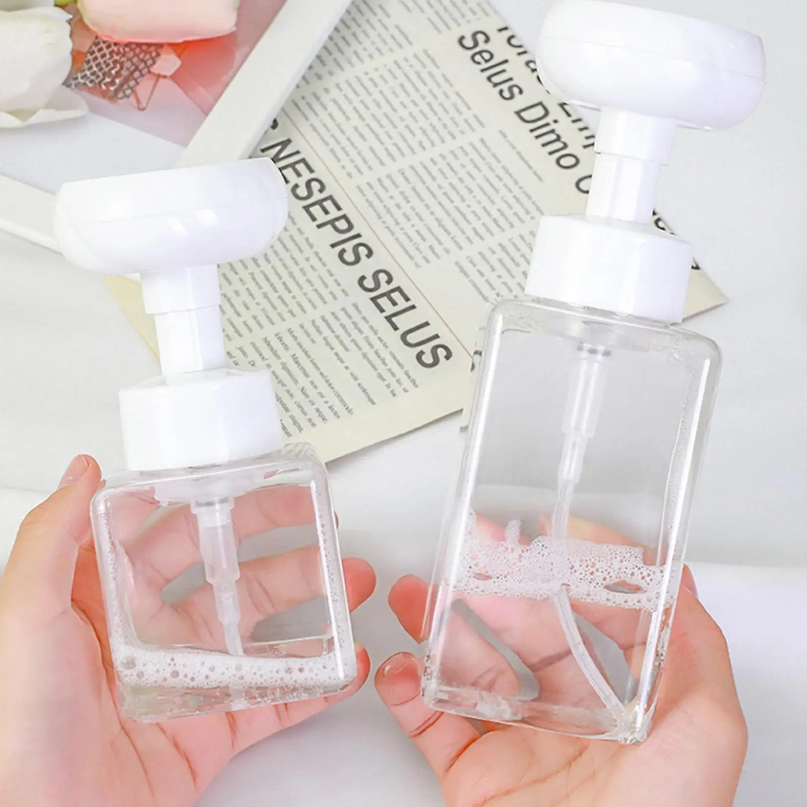 250/450ml Flower Soap Dispenser Bottle Empty Foaming Pump Container Decorative Refillable Bottle for DIY, Kitchen Bathroom