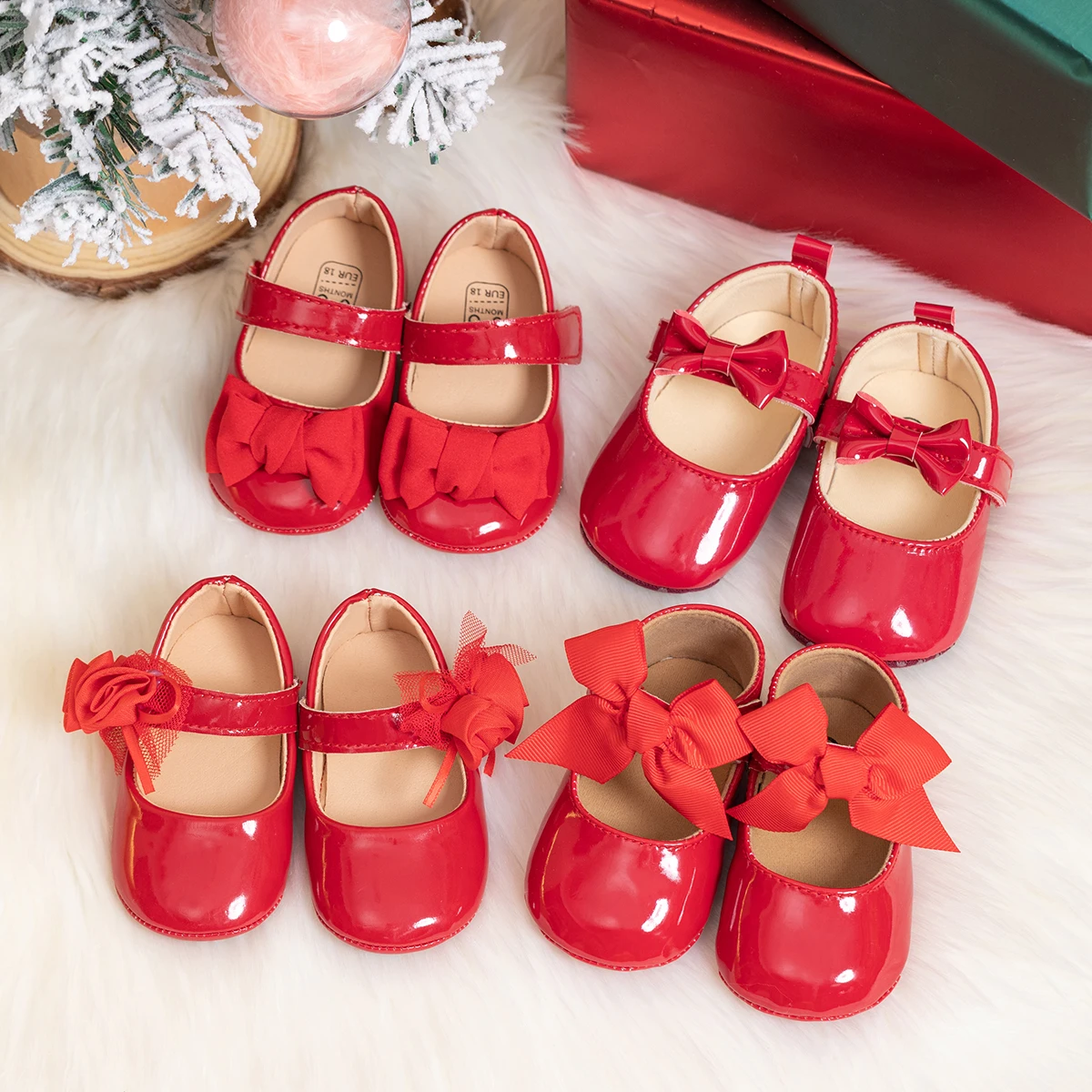 

Red Bowknot Baby Shoes Newborn Baby Girl Shoes Mary Jane Flats Pu Leather Wedding Party Princess Shoes Toddler First Walker