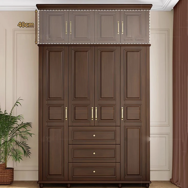 American Retro Wardrobe Wood Large Black Walnut Wardrobe 4 Doors Cabinet Vestidores De Armario Abiertos Ropero Furniture