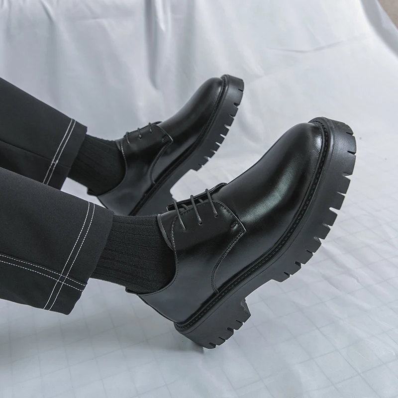 

Men's Derby Shoes Thick Bottom Heightening Low Help Casual Leather Shoes British Style Spring Autumn Seasonal Wear for Adults