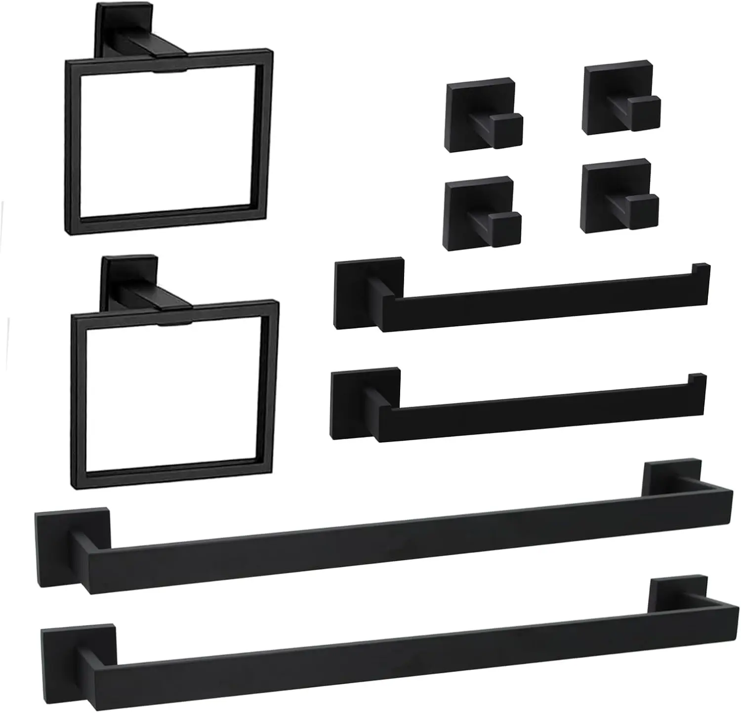 

10-Piece Matte Black Bathroom Hardware Set with Towel Bar, Holder & Hooks - 2 Pack