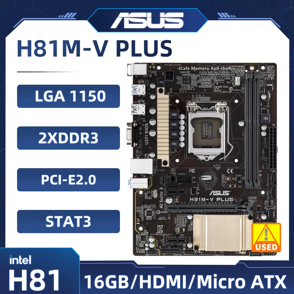 ASUS H81M-V PLUS Motherboard Intel H81 LGA 1150 DDR3 2×SATA III PCI-E 2.0 USB3.0 Micro ATX support Core i3-4330 i5-4570 cpu