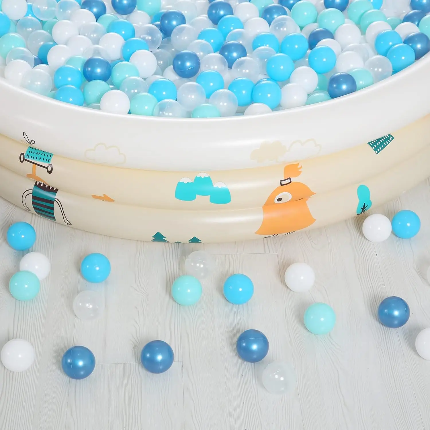 Ball Pit Balls Azul oscuro Azul Verde Blanco Transparente 2,36 pulgadas, 100 pelotas de juego Bolas de plástico para tienda de juegos Parque infantil Decoración de fiesta