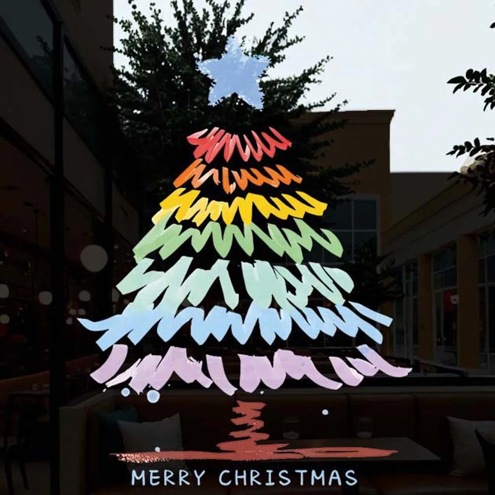 

Colorful Christmas Tree Stickers Waterproof Portable Glass Electrostatic Film Foldable Transparent PVC Festival Stickers