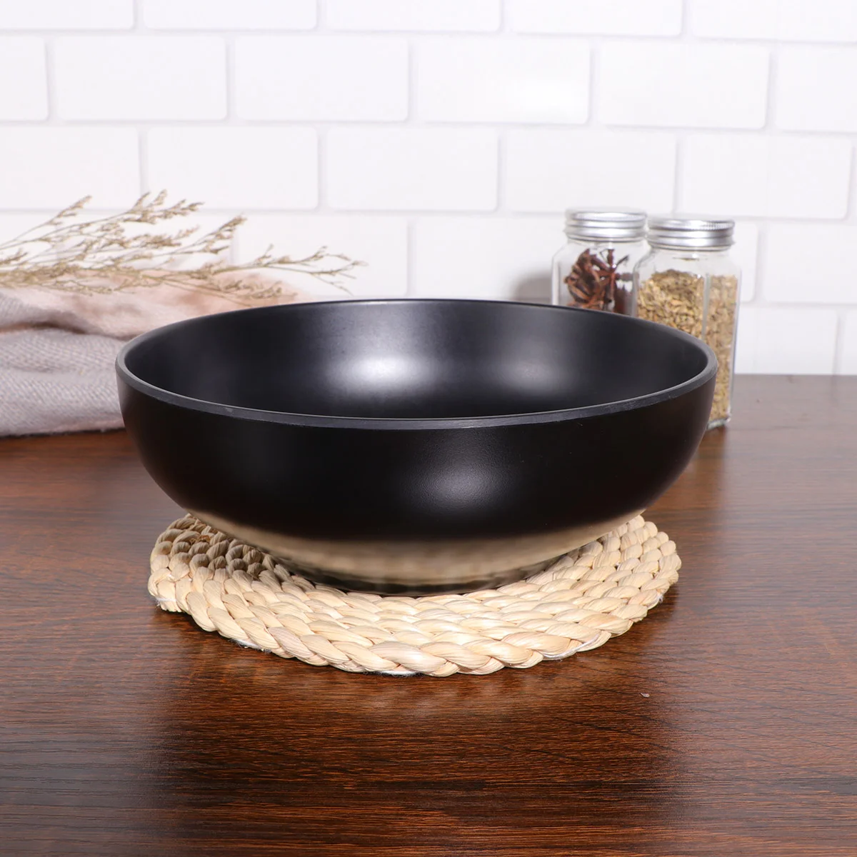 Black Soup Bowls Lid Food Containers Noodles Japanese Serving Utensils Ramen Melamine