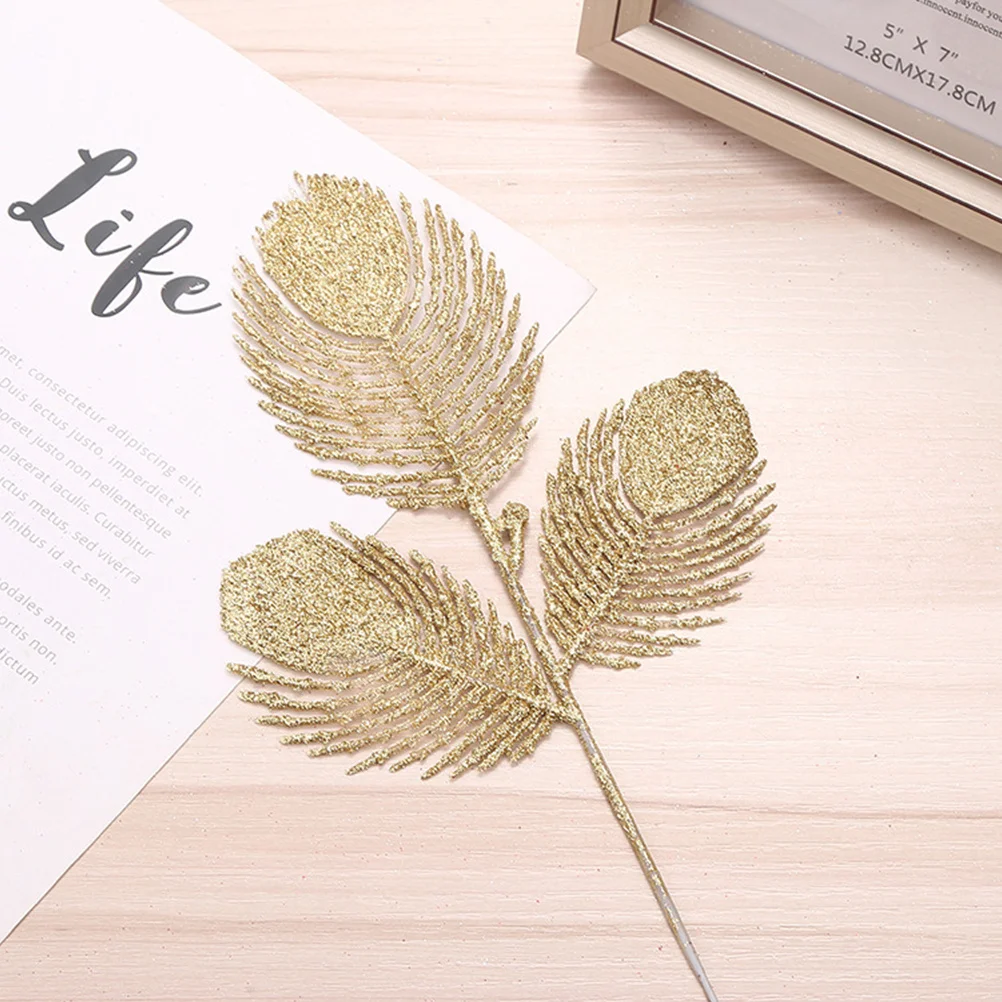 

10 pcs Christmas Tree Decorations Glitter Hollowed Leaves Simulated Leaf Ornaments Holiday Home Xmas Faux Leaf Flower