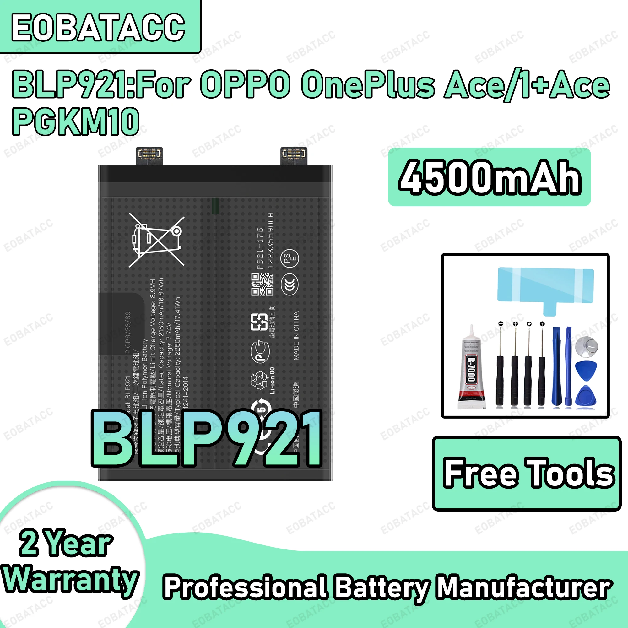 

4500mAh 100% New BLP921 Battery For OPPO OnePlus Ace Replacement Bateria+Free Tools