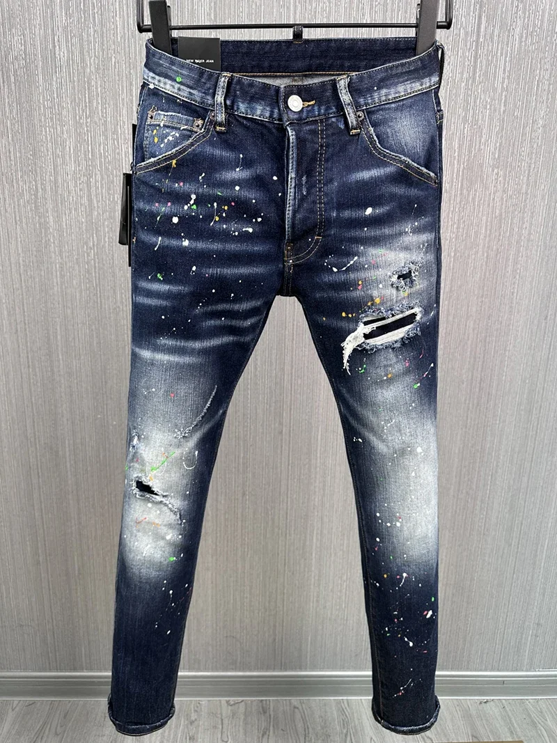 fashion BRAND Men Jeans Denim Pants New Designer Skinny  Coolguy Cotton Blue Gray Printed Pocket Slender Stretch D2 jeans pant