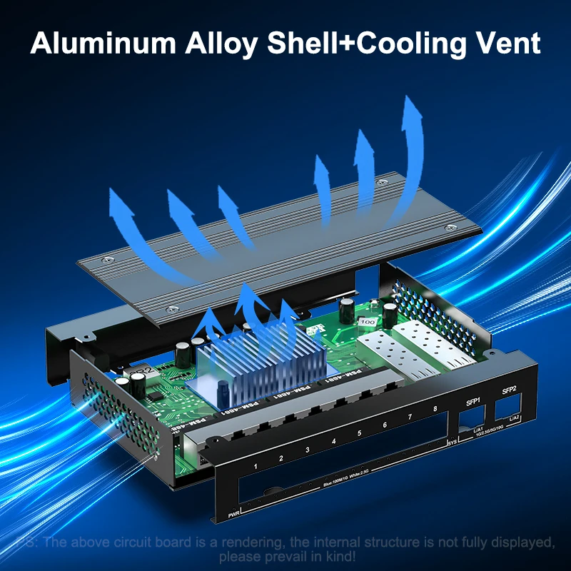 Conmutador de red HORACO 2,5G, conmutador Ethernet de 8 puertos con 2*10G SFP + Plug and Play, conmutador Homelab sin ventilador