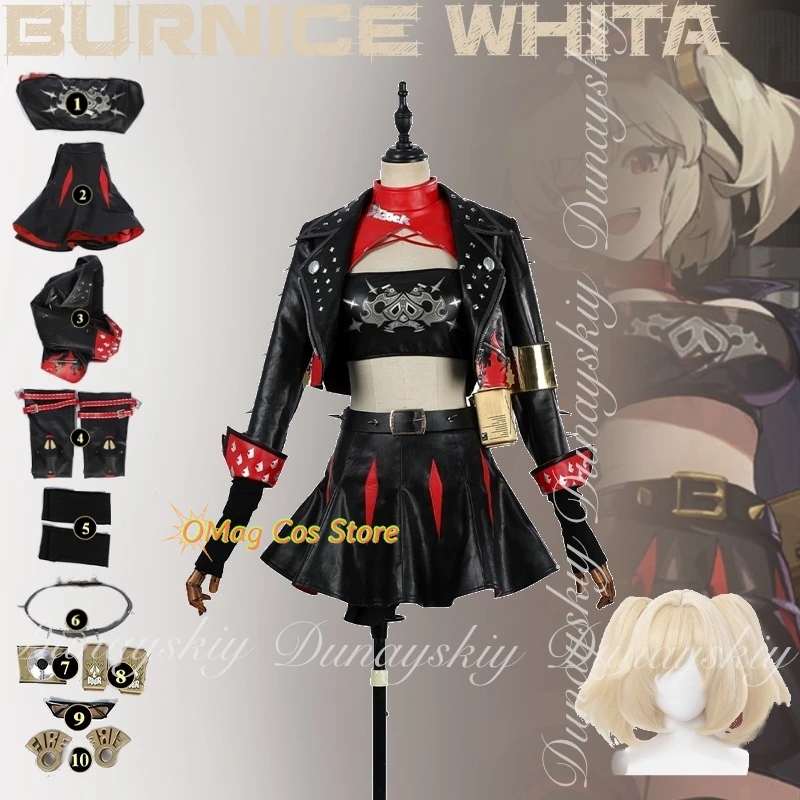 

Zenless Zone Zero Game Burnice Whita Cosplay With Black Leather Jacket With Short Skirt With Beige Wig Cosplay Costume Full Suit