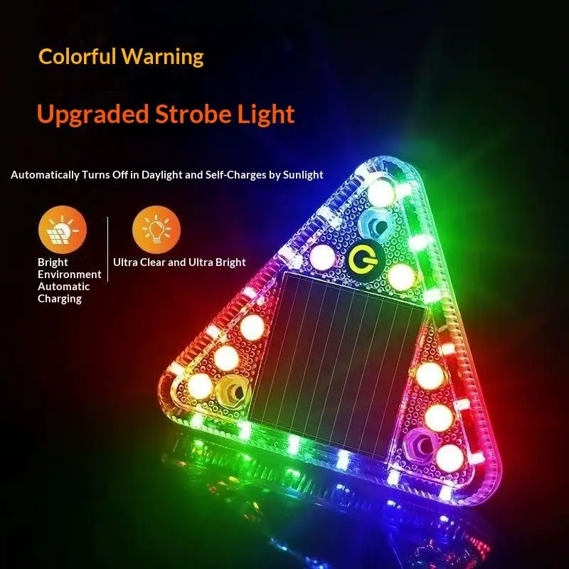 New LED Solar Warning Light Anti Collision Truck Tail Flashing Light Touch Switch Wireless Strobe Triangle Lamp Tail Light