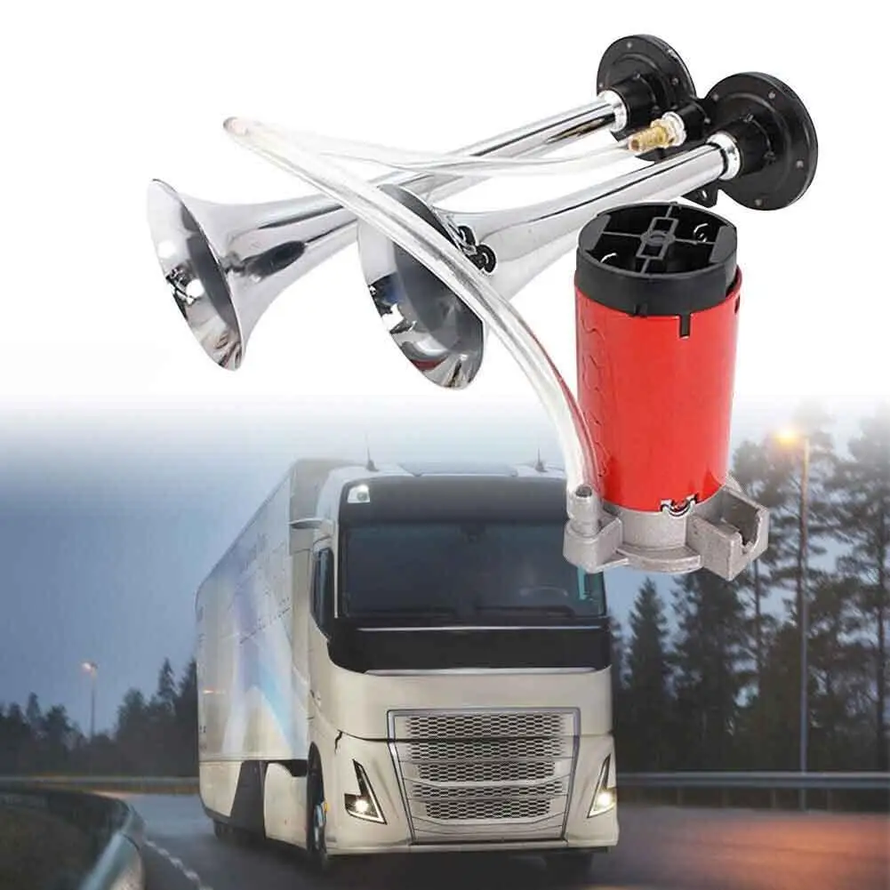 

New 12V Air Horn Kit Dual Trumpets 150DB Super Loud Car Electric Horn 12V Vehicles Trucks Pickup Trains Cars Boats Speaker