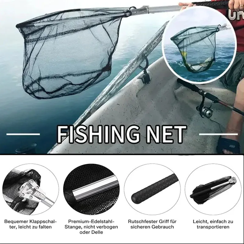 Foldable Fishing Telescopic Landing Net Fly Fish Metal Fine Mesh Portable Short Triangle Fishing Net Fishing Accessories Gear