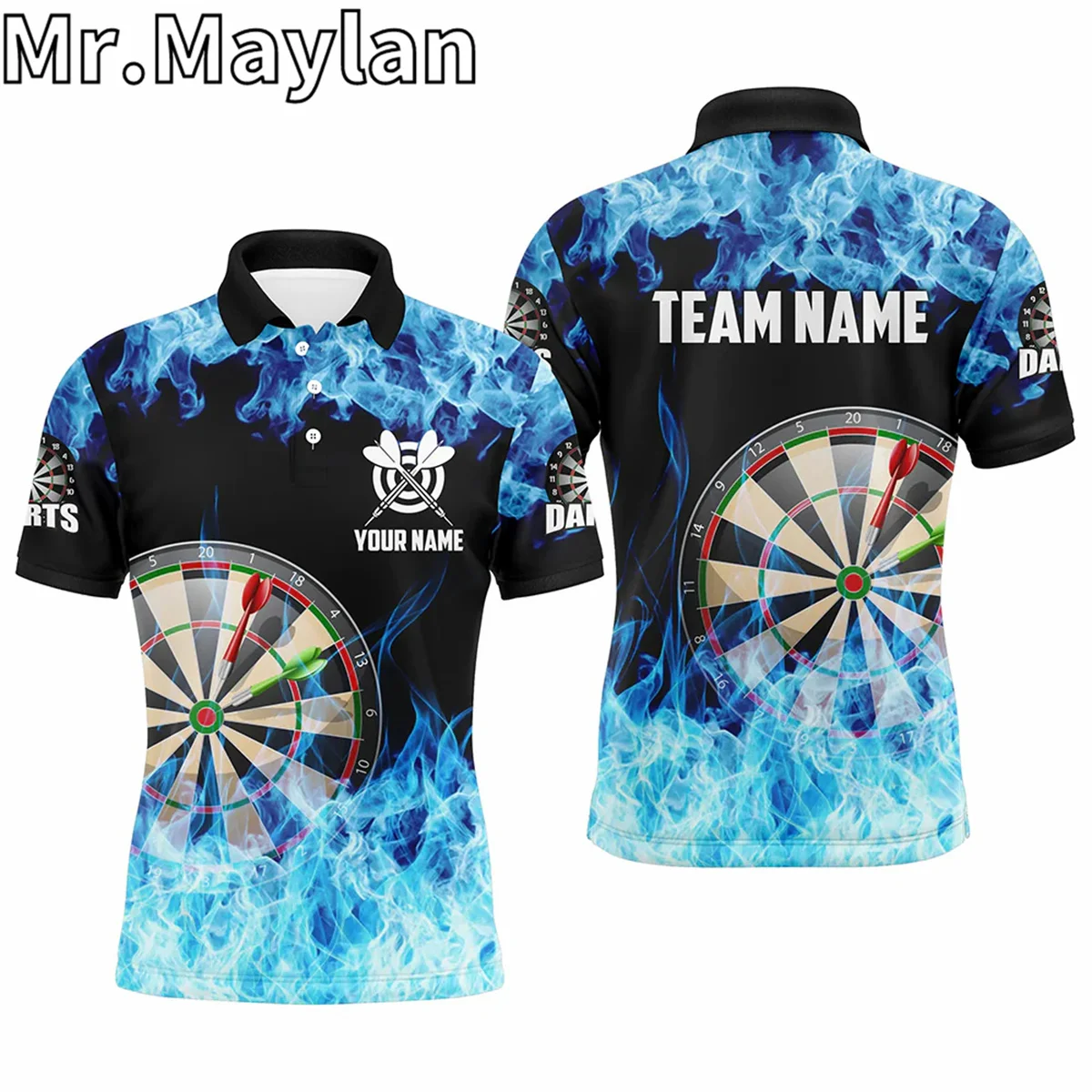 3D Fire Flame Dartboard Men Darts Polo Shirts Custom Name Darts Shirts For Team Dart Jerseys Gifts For Darts Players Unisex Tops