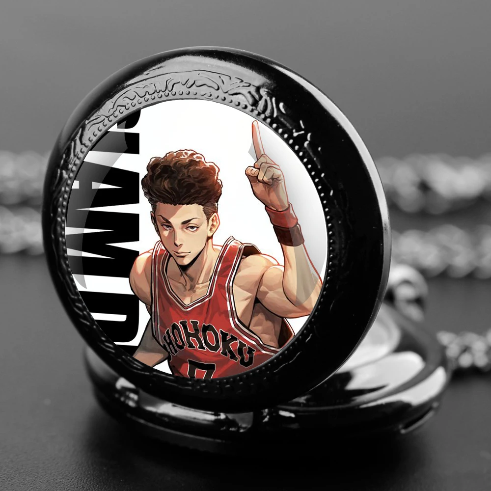 Exquisite Famous Anime Slam Dunk Glass Dome Quartz Pocket Watch Arabic numeral Necklace Pendant Gifts For Women Man with Chain