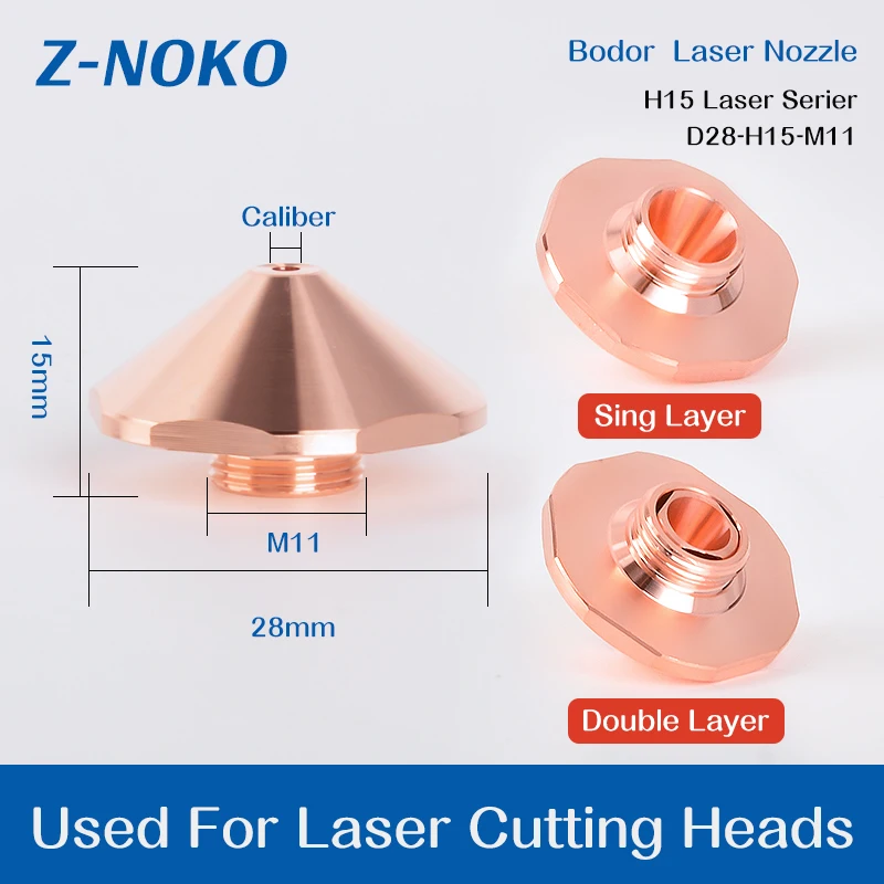 ZNOKO Bodor Laser Cutting Nozzle D28 H15 M14 Big Size Copper Cut Nozzles Single/Double Layer Hexagonal Nozzles