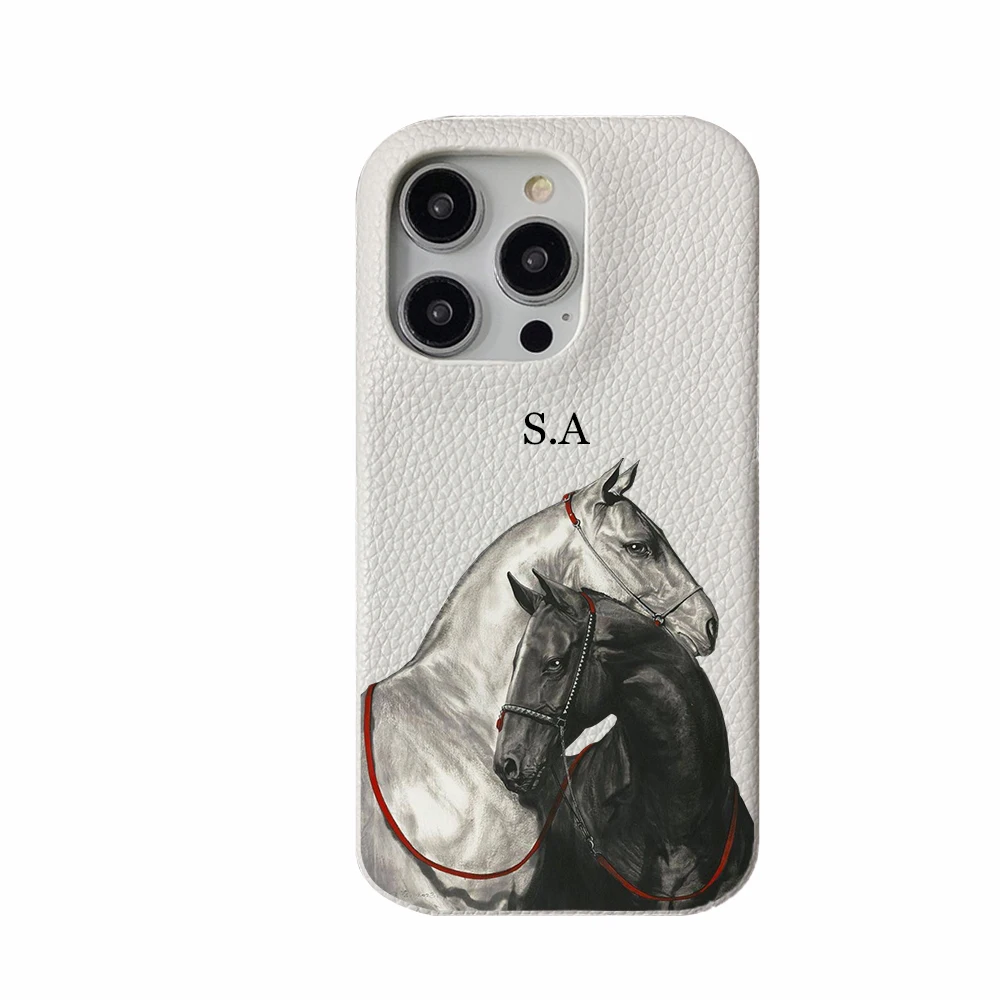 Personalizowane etui z miękkiej skóry PU z inicjałami na iPhone'a 18 17 13 15 Pro Xs Max 12 Mini 11 XR 16 Plus, luksusowe pokrowce — zdjęcie produktu 3