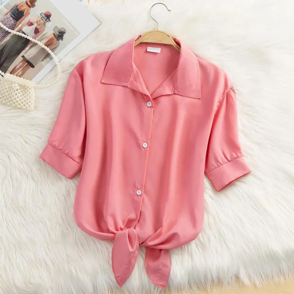 Women Shirt Summer Short Sleeve Casual Shirt Lapel Solid Color Breathable Women Chiffon Blouse Office Ropa Mujer Blusas Feminino