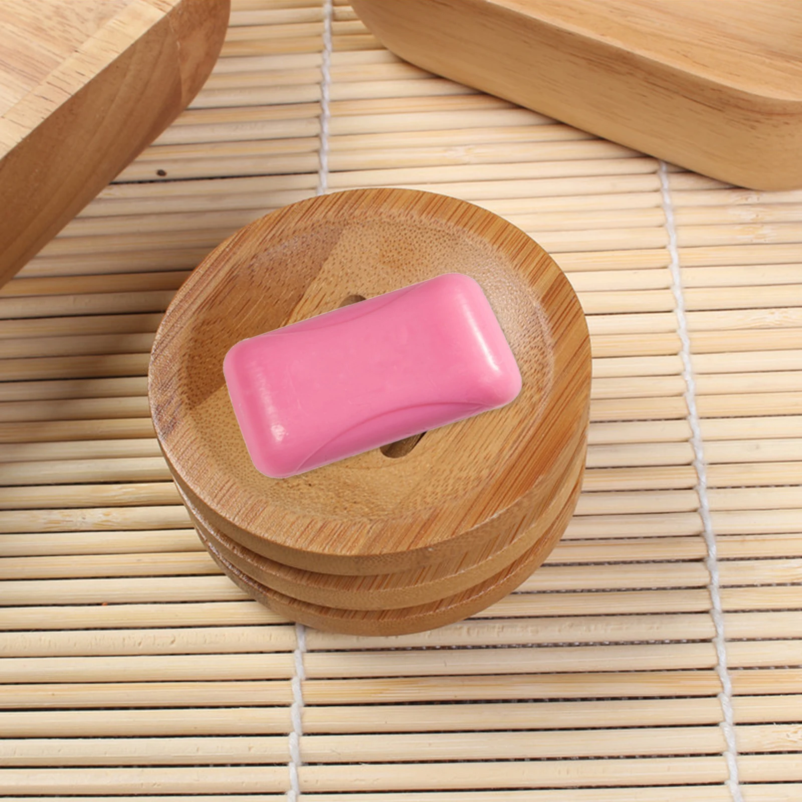

4pcs Bamboo Soap Box Set Round Square Wood Soap Dish Holder With Drainage For Bathroom Kitchen Use Bath Accessories