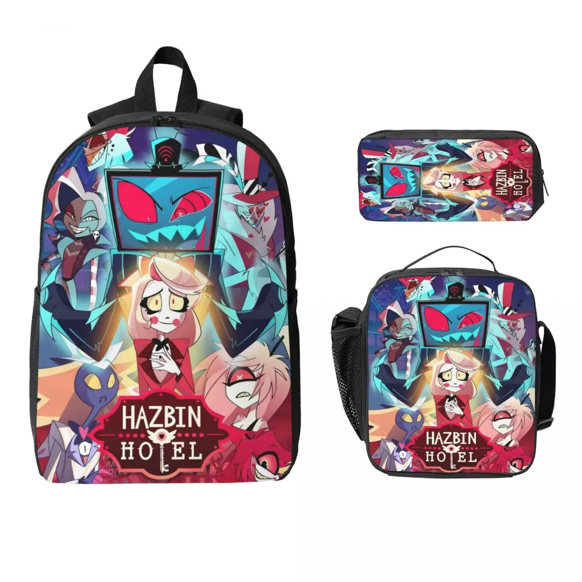 

3 шт. Hazbines Hoteles Alastor Vox 2 Набор рюкзаков для детей Сумки для ручек Наборы сумок для книг с коробкой для завтрака для школьников Рюкзак