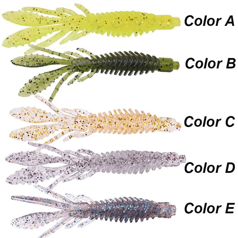 WESTBASS 5 Buah Umpan Larva Lembut 1.8G-2.2G Umpan Pancing Udang Silikon Cacing Karet Umpan Pancing Pike Wobblers Cebos Pesca Accessori